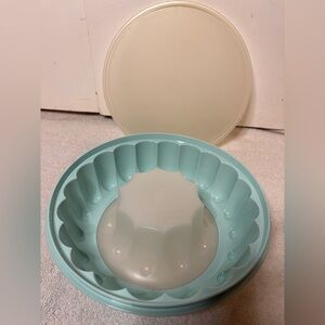 Vintage Tupperware Fluted 9" Jello Mold Ice Ring 3 Piece Aqua Blue